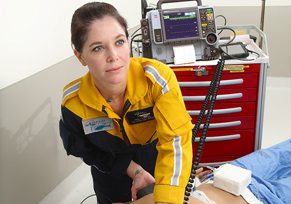 Halo Flight medic working in a live simulation for emergency preparedness.