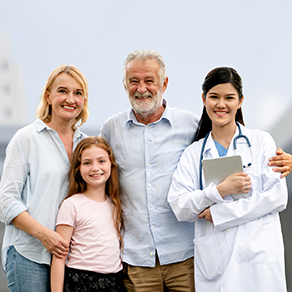 A family with a young female doctor